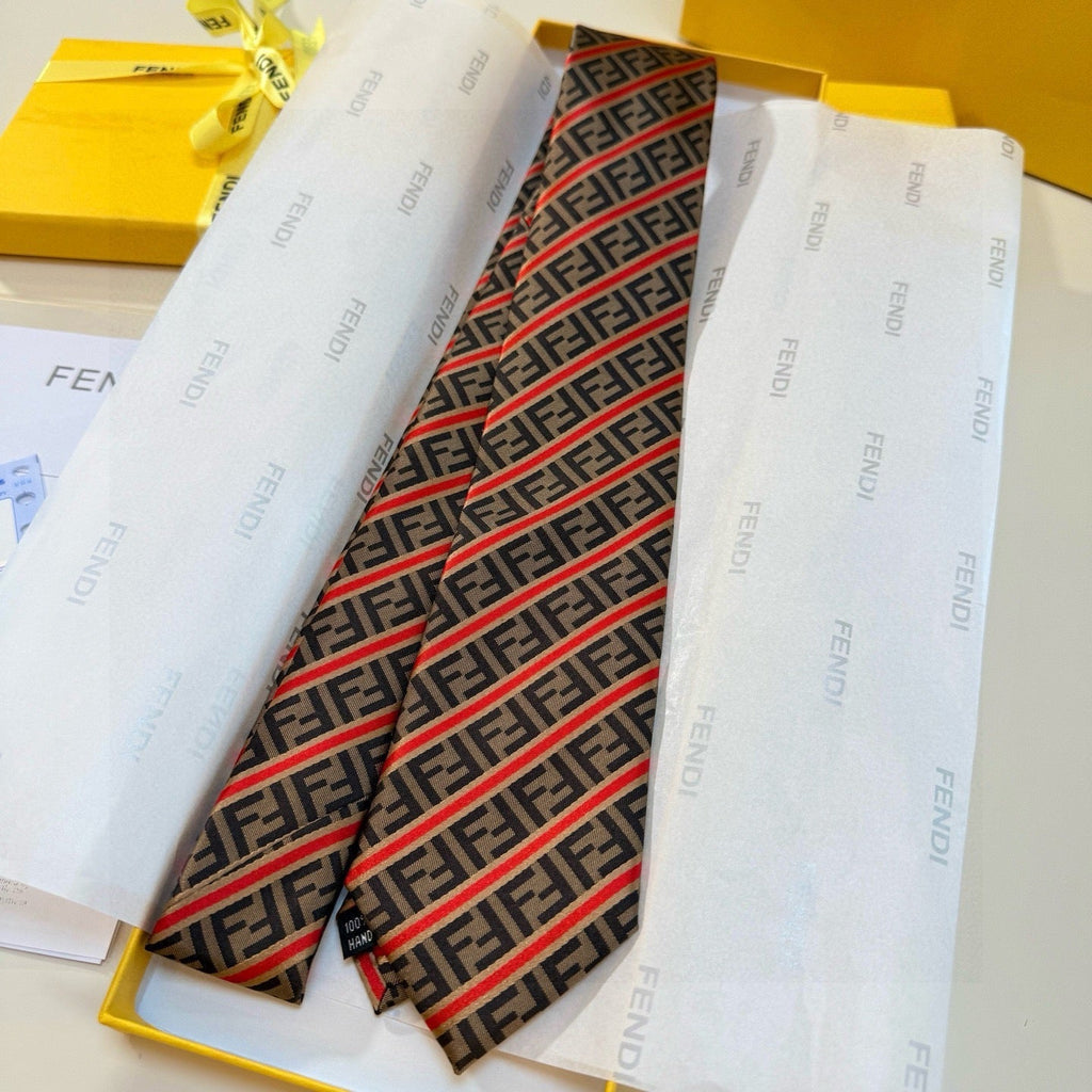 Fendi Style Men's FF Diagonal Jacquard Silk Tie