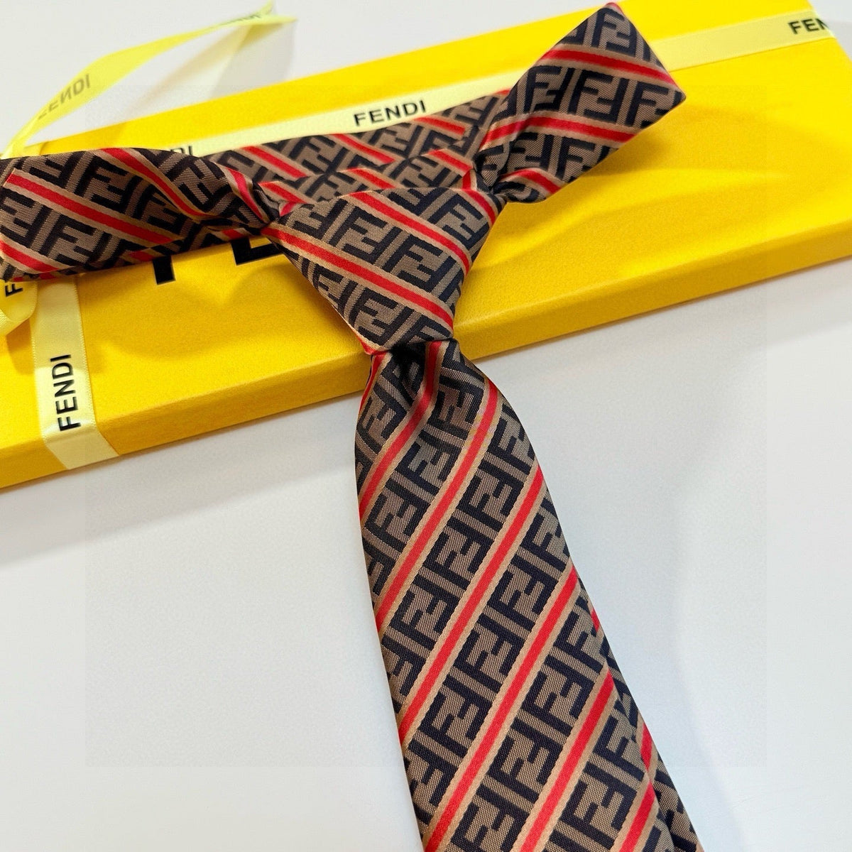 Fendi Style Men's FF Diagonal Jacquard Silk Tie
