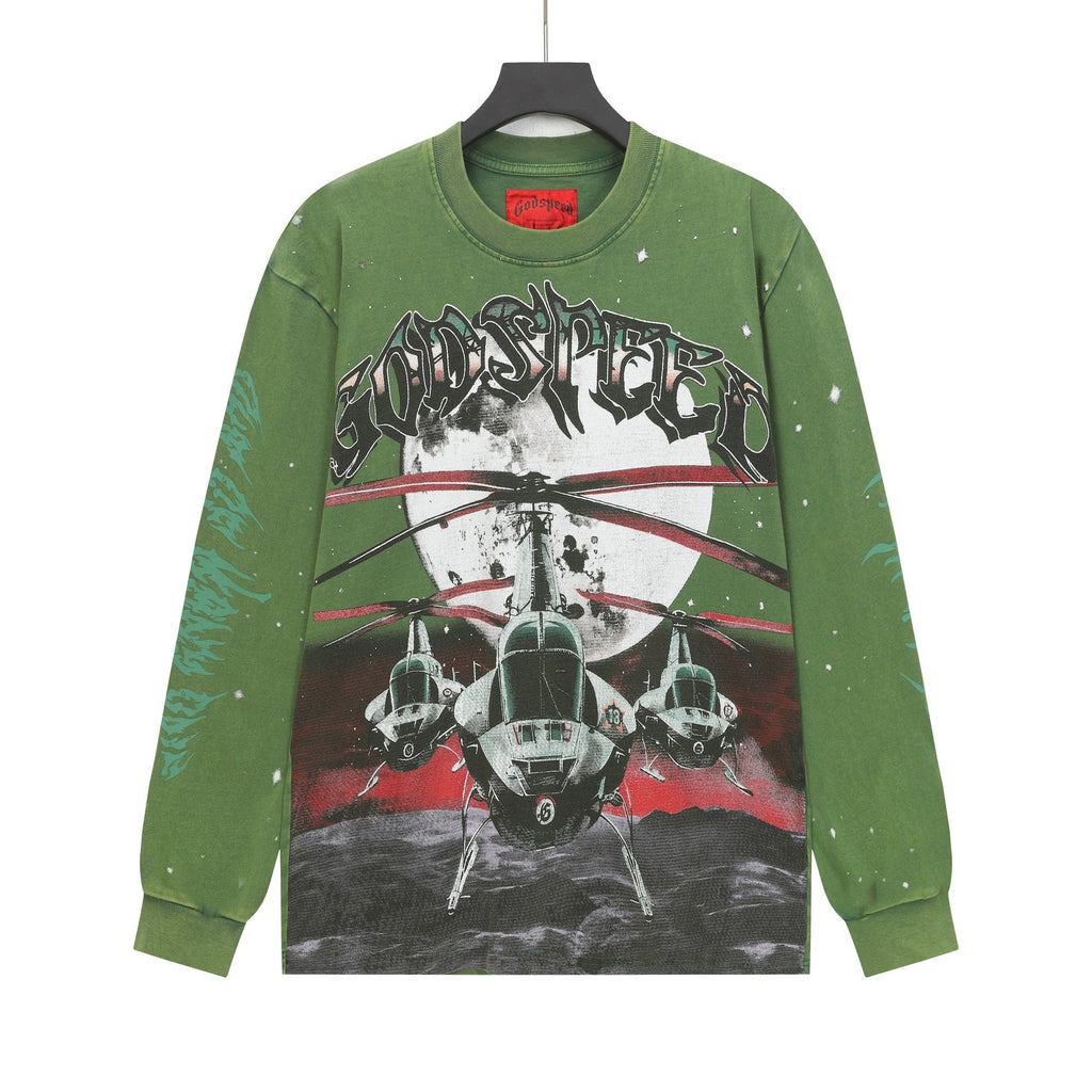 Godspeed Washed Olive Aircraft Graphic Long-Sleeve T-Shirt