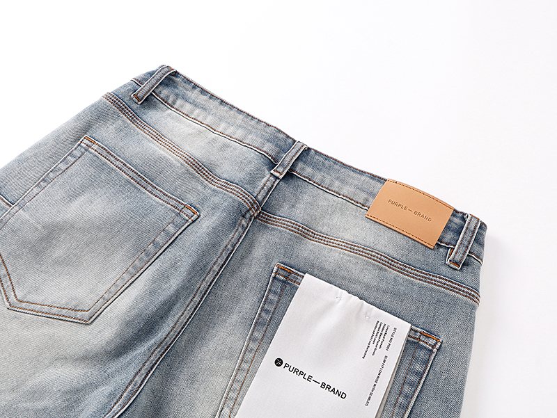 Purple Brand Light Blue Embroidered Denim Shorts