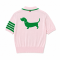Thom Browne Style Pink Dog-Embroidered Short-Sleeve Polo
