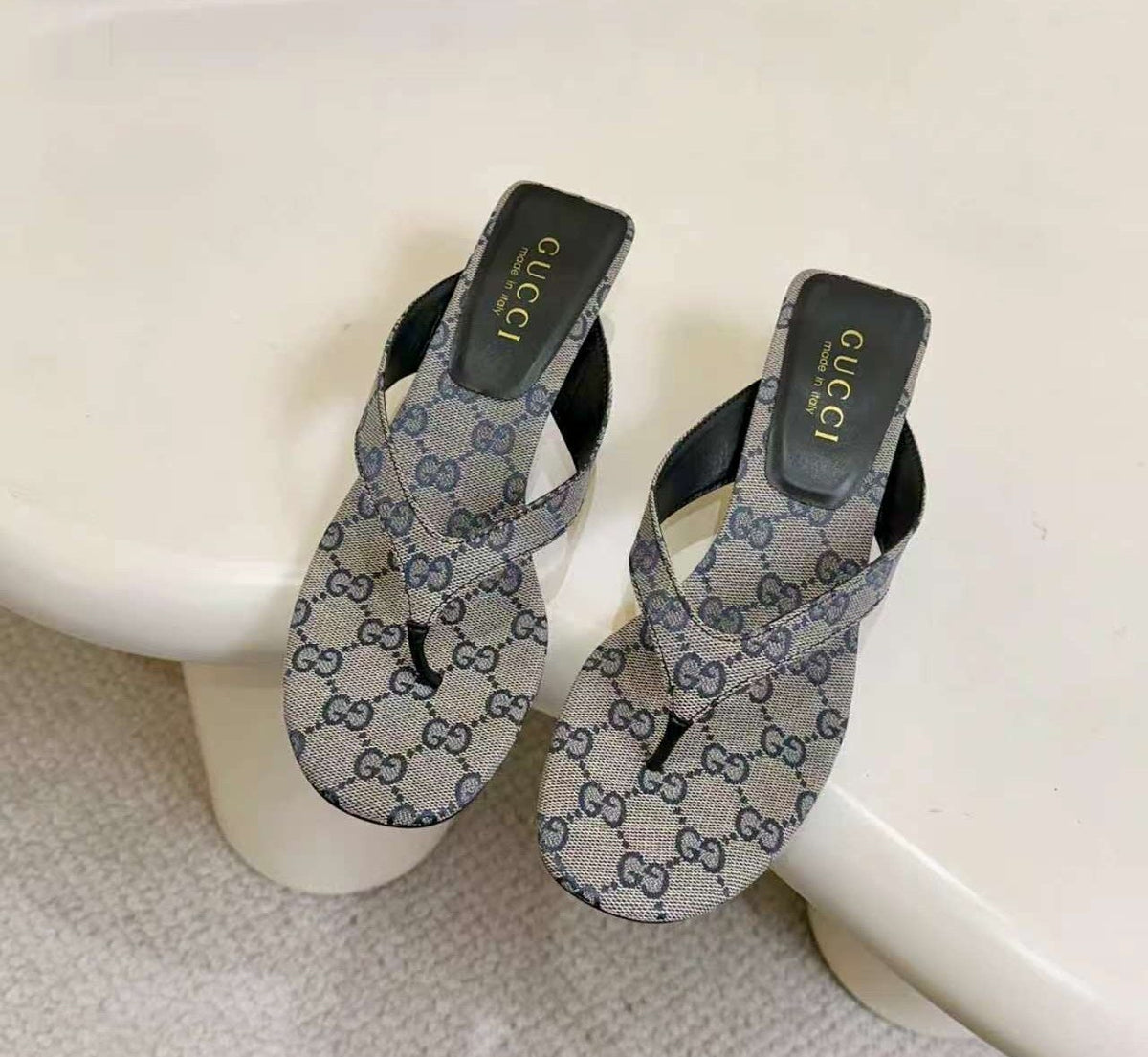 Gucci Monogram Low-Heeled Slingback Sandals
